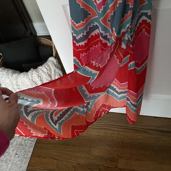 Aqua tribal print strapless maxi dress with side slit - Picture 2 of 5